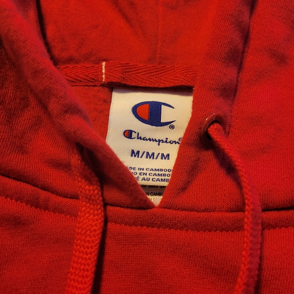 Champion Red Hooded Sweatshirt with Embroidered 'C' Patch - Picture 3 of 6